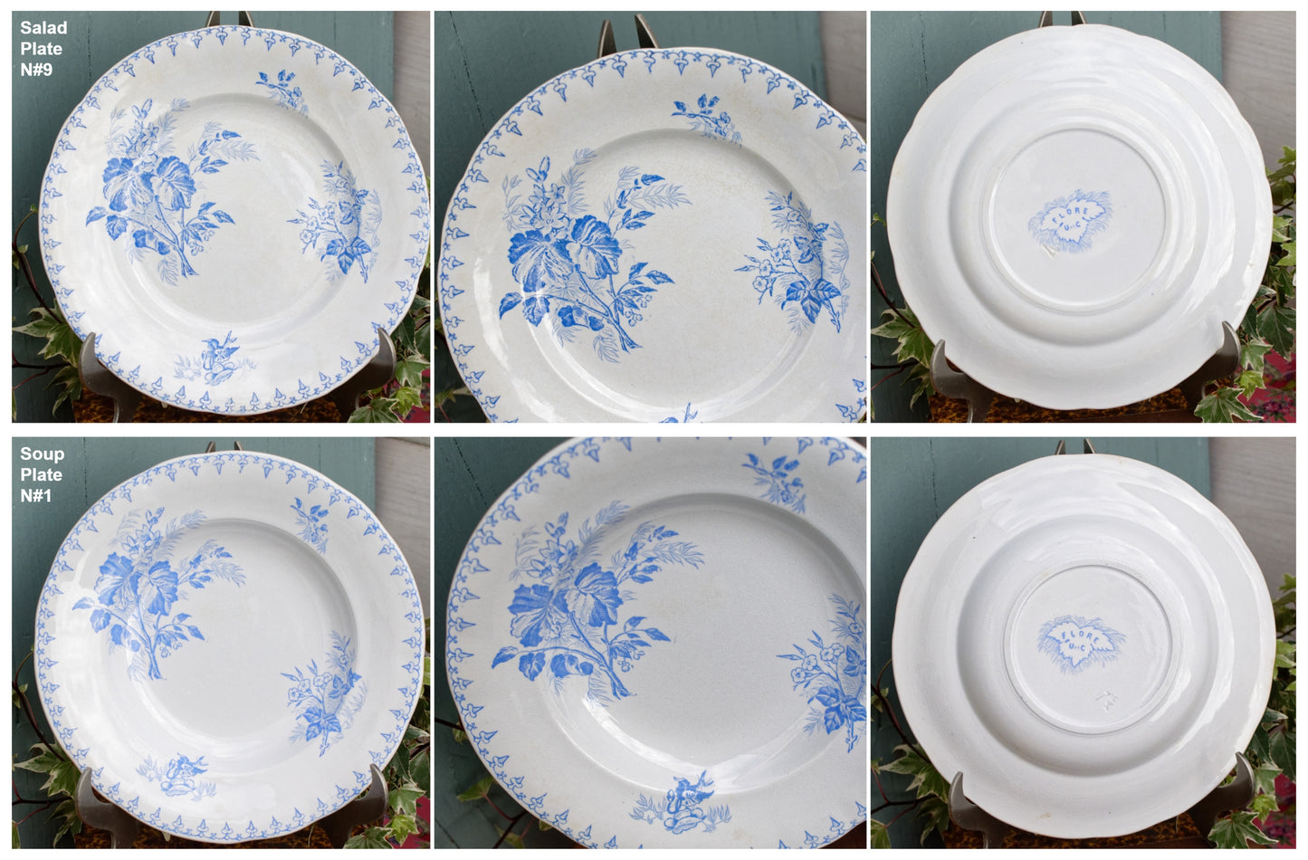 1880s/1900s ~ "FLORE" Sarreguemines U&C ~ French Antique Ironstone Light Blue Transferware Plate ~ Terre de Fer