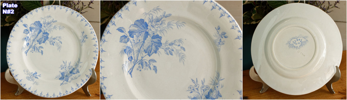 FLORE Sarreguemines U&C French Antique Ironstone Light Blue Transferware Small Plate Terre de Fer en faience