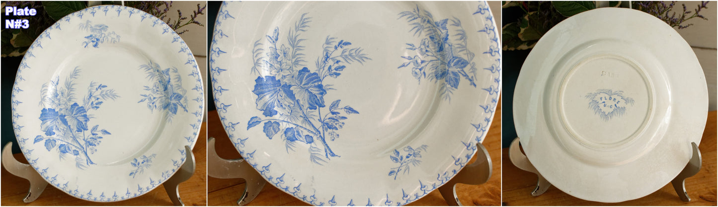 FLORE Sarreguemines U&C French Antique Ironstone Light Blue Transferware Small Plate Terre de Fer en faience