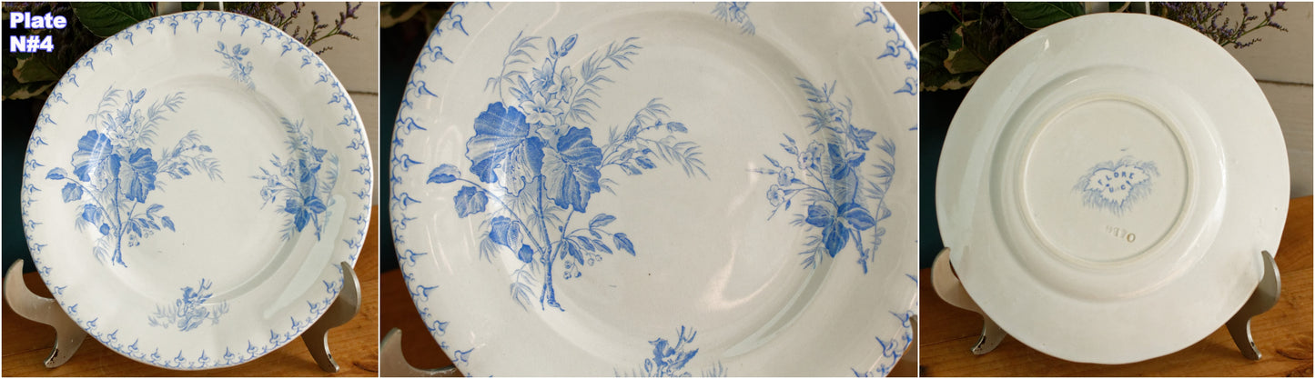 FLORE Sarreguemines U&C French Antique Ironstone Light Blue Transferware Small Plate Terre de Fer en faience