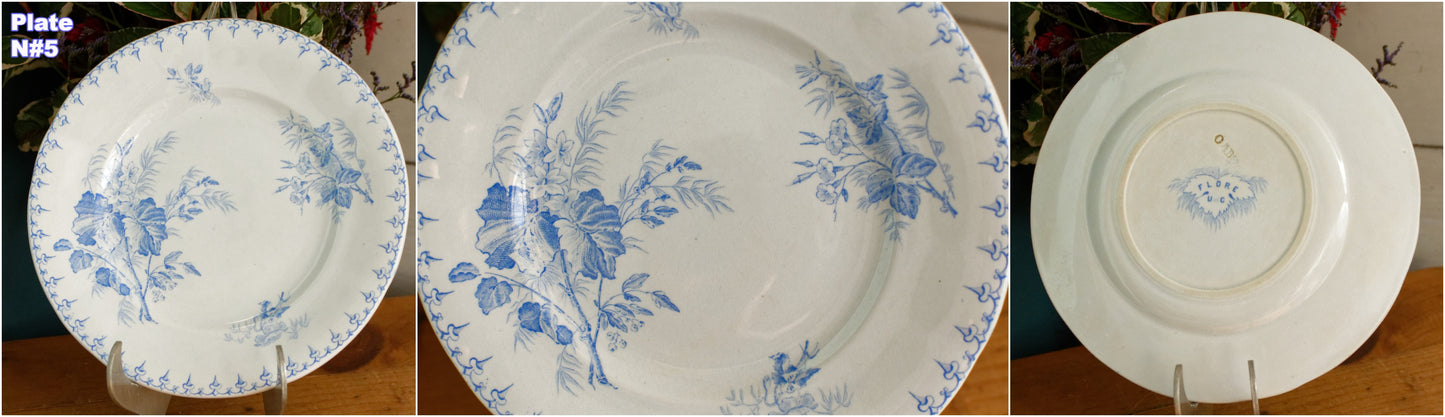 1880s/1900s ~ "FLORE" Sarreguemines U&C ~ French Antique Ironstone Light Blue Transferware Small Plate ~ Terre de Fer en faience