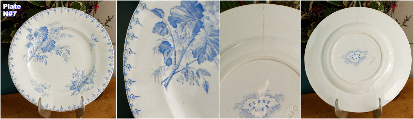 1880s/1900s ~ "FLORE" Sarreguemines U&C ~ French Antique Ironstone Light Blue Transferware Small Plate ~ Terre de Fer en faience