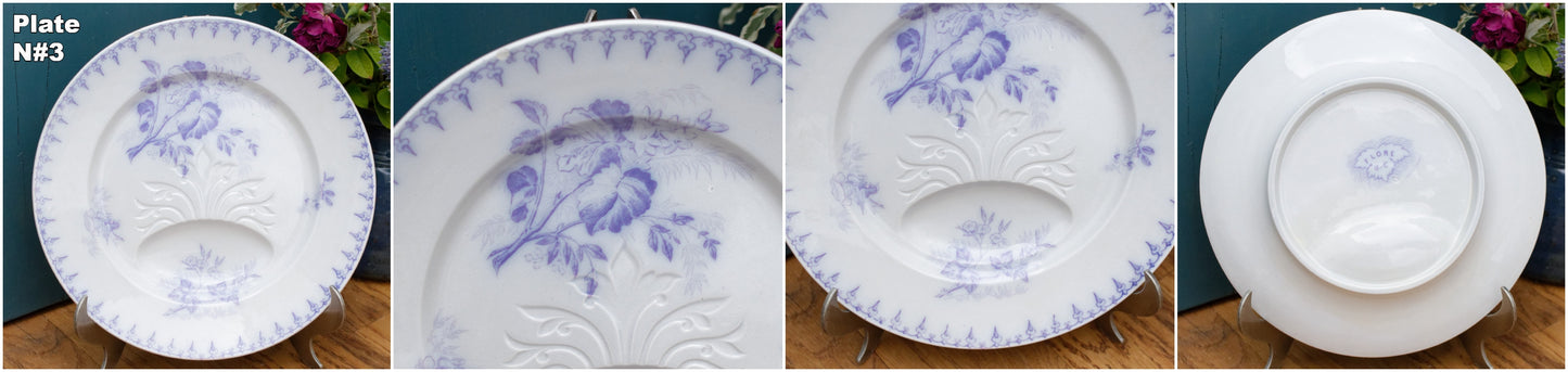 1880s/1900s ~ "Flore" Sarreguemines U&C ~ French Antique Ironstone Lavender Transferware Asparagus Plate ~ Terre de Fer