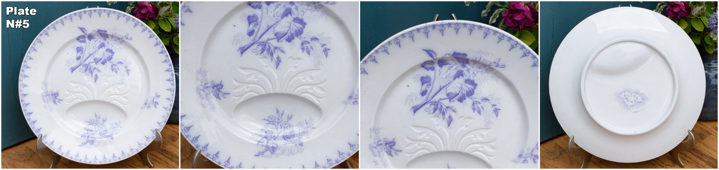 1880s/1900s ~ "Flore" Sarreguemines U&C ~ French Antique Ironstone Lavender Transferware Asparagus Plate ~ Terre de Fer