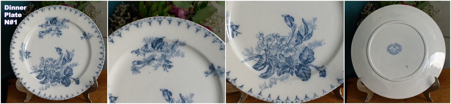 FLORE Motif Sarreguemines U&C French Antique Ironstone Blue Transferware Dinner Plate Terre de Fer Faience