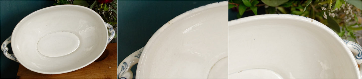 1890/1900年代~「エグランティーヌ」スタイルモチーフ ONNAING~フランスアンティーク アイアンストーンレッドトランスファーウェア スーププレート~テール・ド・フェール