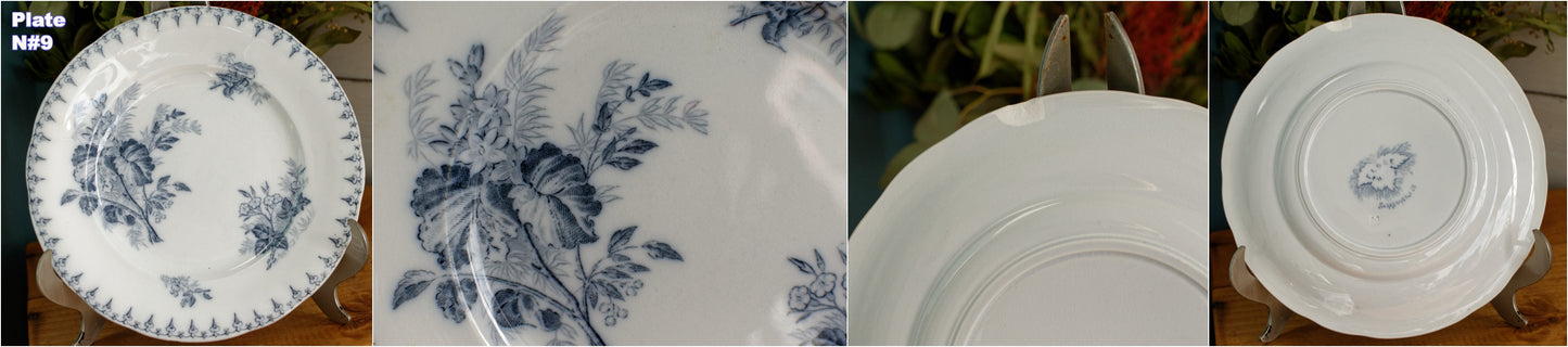 1880s/1900s ~ "FLORE" Sarreguemines U&C ~ French Antique Blue Transferware Salad Plate ~ Scalloped Edge Terre de Fer