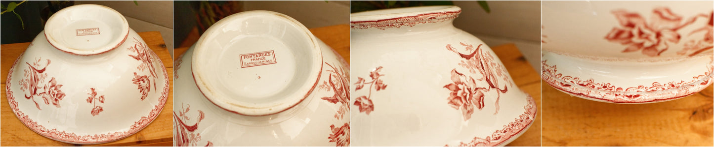 1900s ~ "FONTANGES" Sarreguemines ~ French Antique Ironstone Red Transferware Round Serving Piece ~ Terre de Fer en Faience