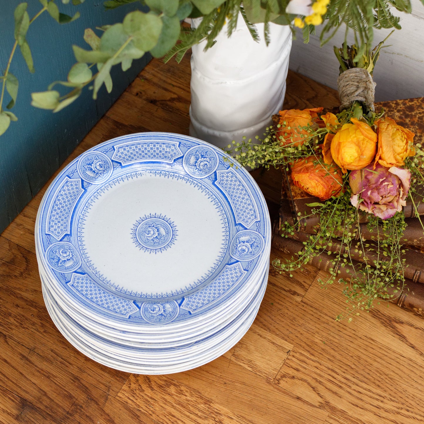 Seul Depot a Paris 17 Rue Drouot Terre de Fer EB French Antique Ironstone Blue Transferware Small Plate Faiencerie Emile Bourgeois