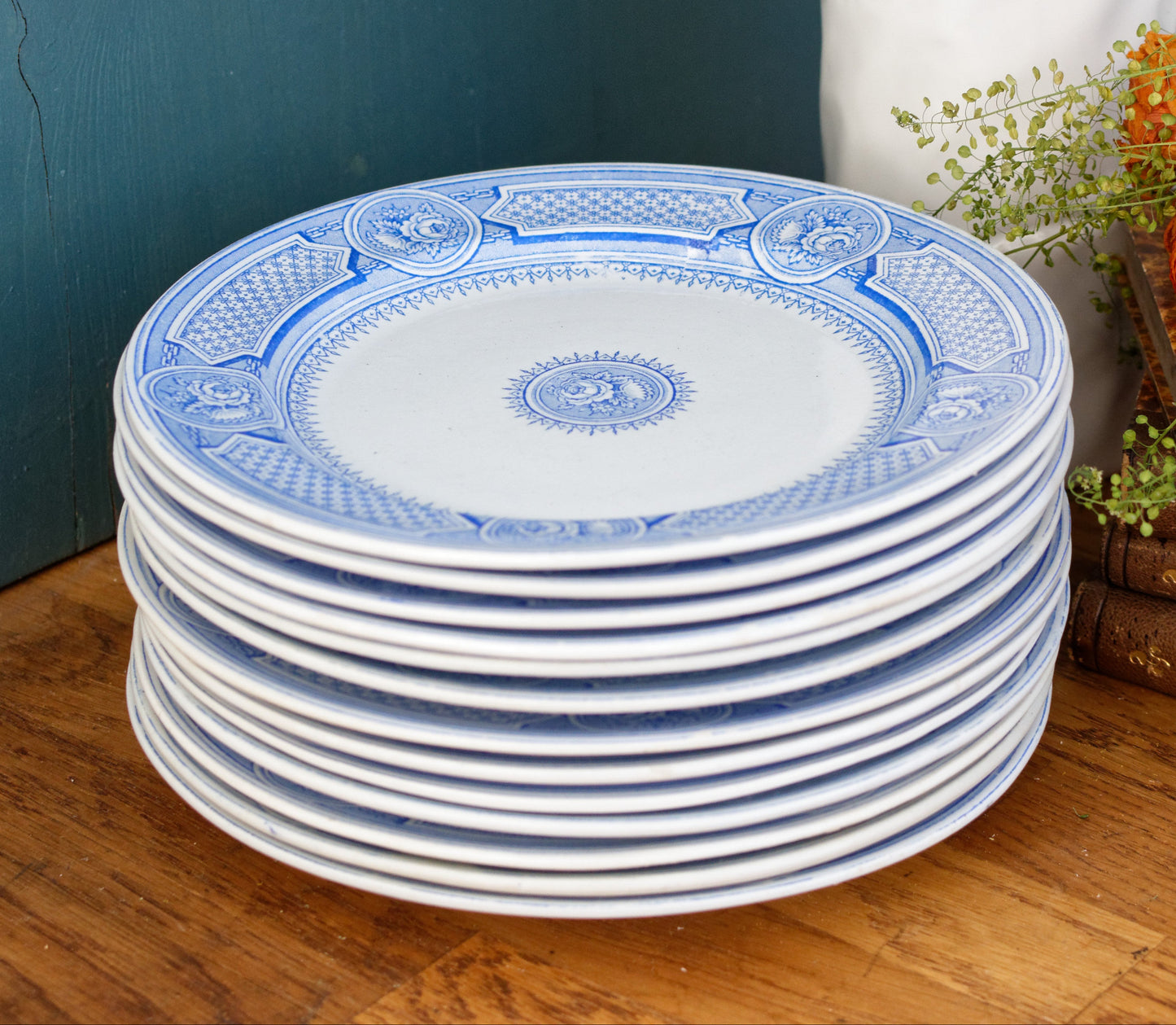 Seul Depot a Paris 17 Rue Drouot Terre de Fer EB French Antique Ironstone Blue Transferware Small Plate Faiencerie Emile Bourgeois