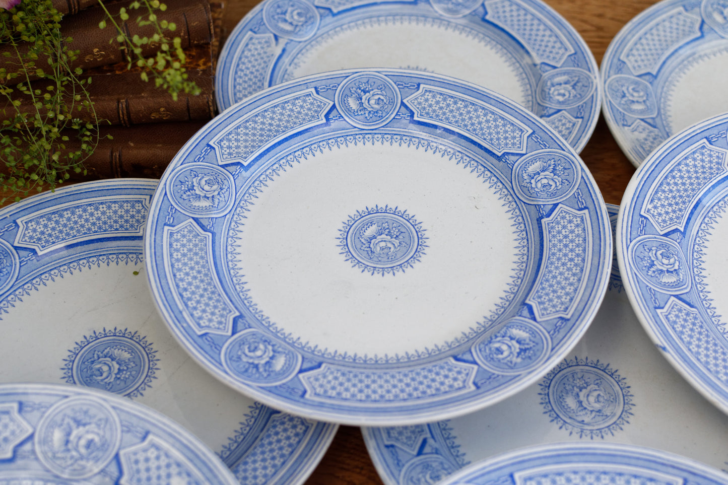 Seul Depot a Paris 17 Rue Drouot Terre de Fer EB French Antique Ironstone Blue Transferware Small Plate Faiencerie Emile Bourgeois