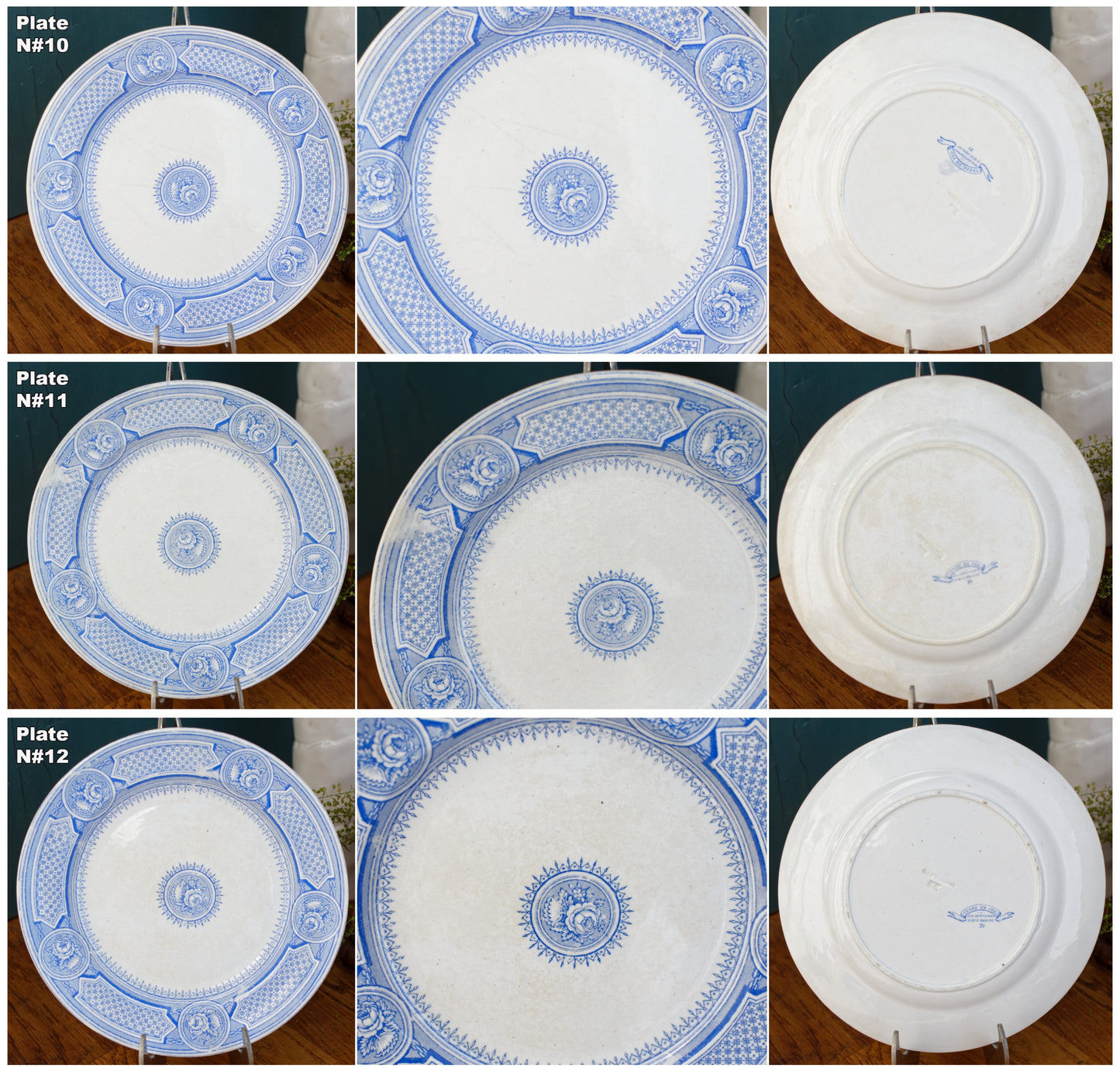 Seul Depot a Paris 17 Rue Drouot Terre de Fer EB French Antique Ironstone Blue Transferware Small Plate Faiencerie Emile Bourgeois
