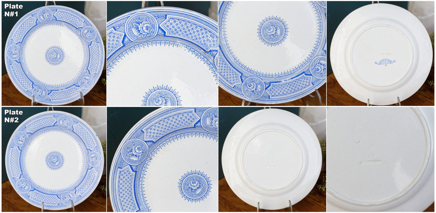 Seul Depot a Paris 17 Rue Drouot Terre de Fer EB French Antique Ironstone Blue Transferware Small Plate Faiencerie Emile Bourgeois