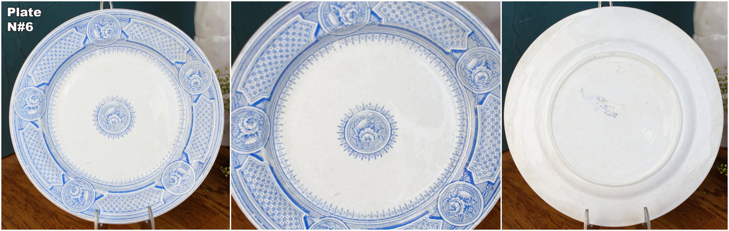 Seul Depot a Paris 17 Rue Drouot Terre de Fer EB French Antique Ironstone Blue Transferware Small Plate Faiencerie Emile Bourgeois