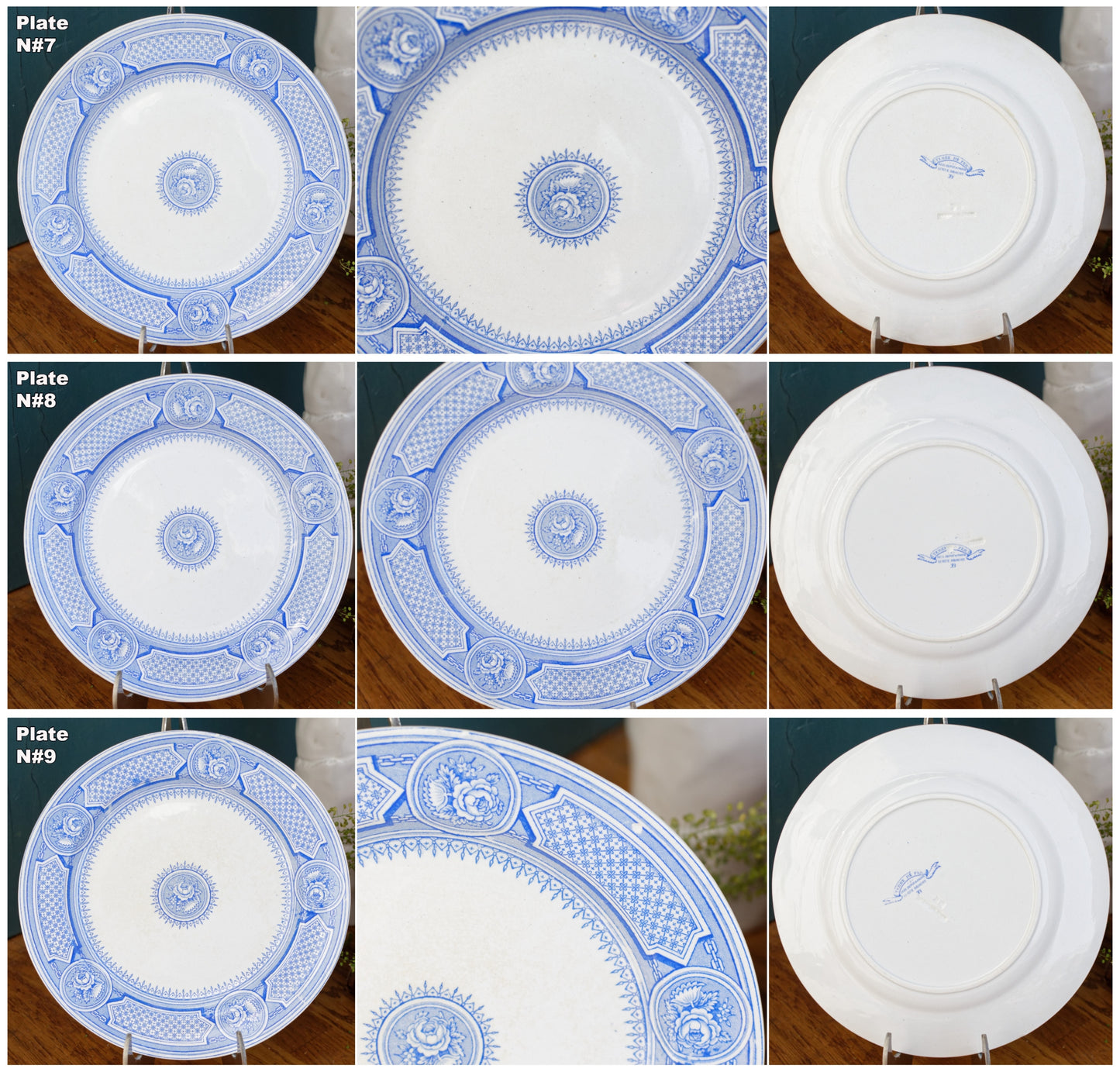 Seul Depot a Paris 17 Rue Drouot Terre de Fer EB French Antique Ironstone Blue Transferware Small Plate Faiencerie Emile Bourgeois