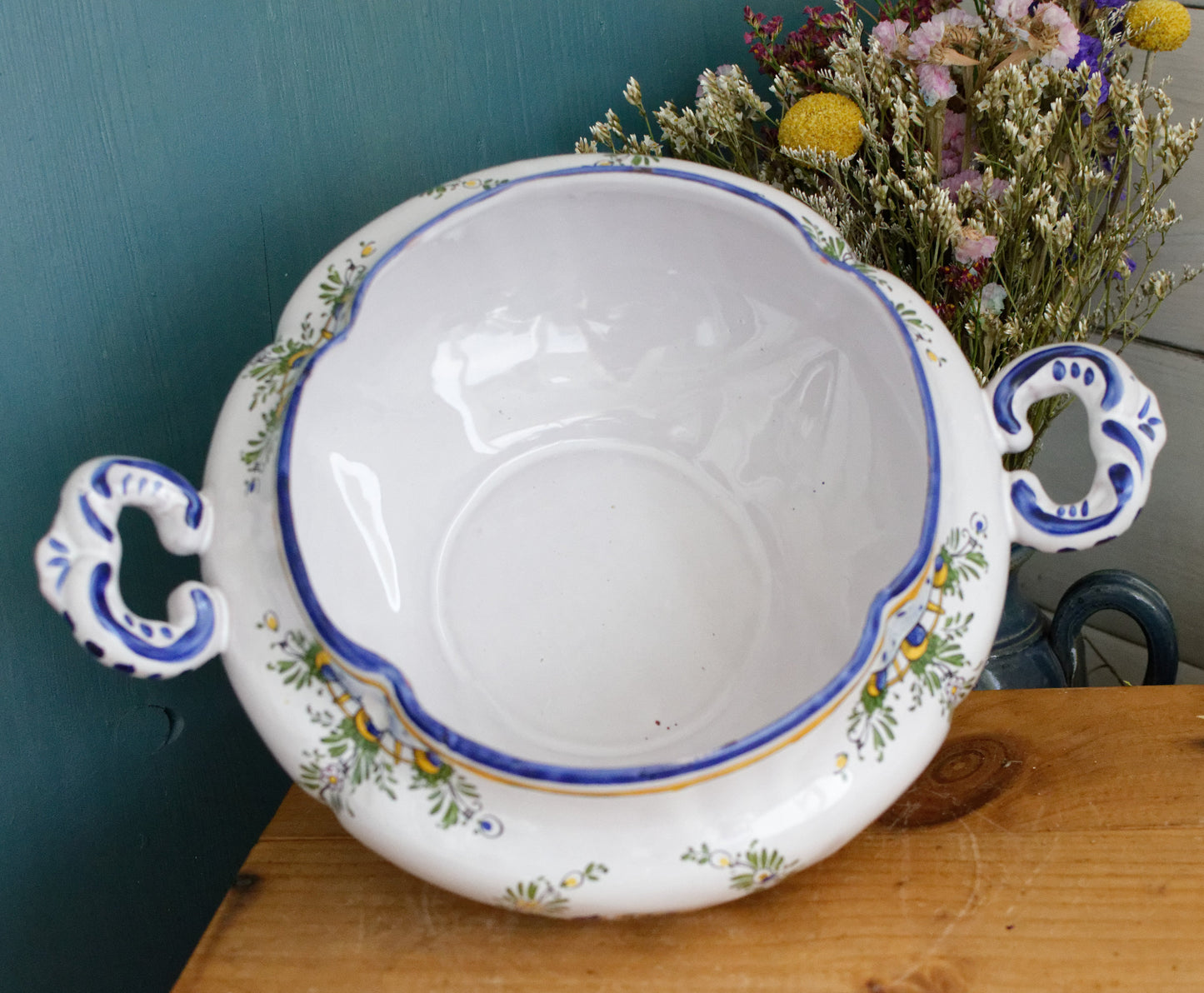 Faiencerie L'Art D'Angouleme Le Renoleau French Vintage Faience Hand-Painted Collectible Earthenware Covered Soup Tureen Soupiere Vegetable Dish Légumière Terre de Fer Faience