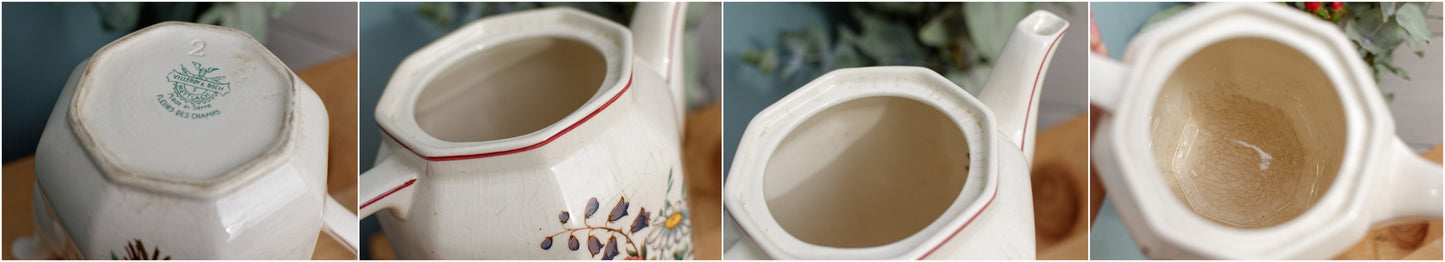 FLEURS DES CHAMPS VILLEROY & BOCH French German Antique Hand-Painted Ironstone Coffee Tea Serving Pot Terre de fer