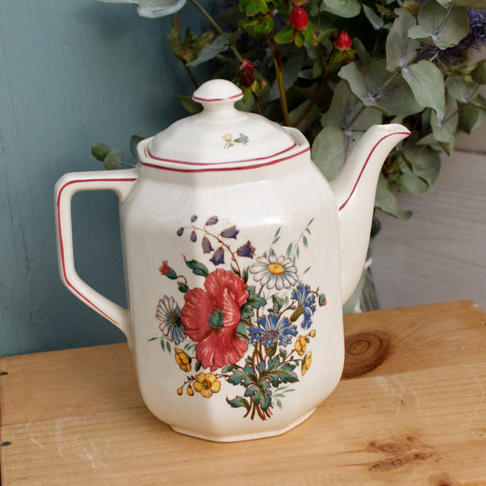 FLEURS DES CHAMPS VILLEROY & BOCH French German Antique Hand-Painted Ironstone Coffee Tea Serving Pot Terre de fer