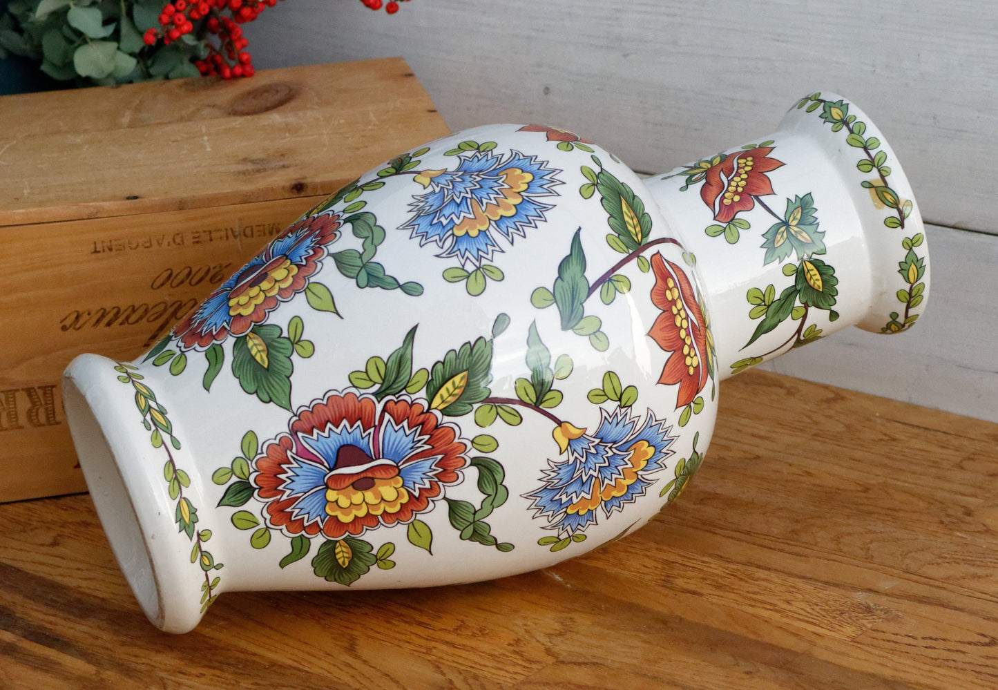 French Vintage Large Ceramic porcelain china Floral Vase Porcelain Floor Vase