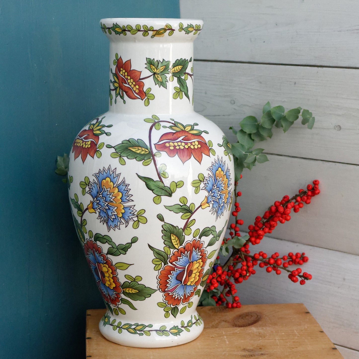 French Vintage Large Ceramic porcelain china Floral Vase Porcelain Floor Vase