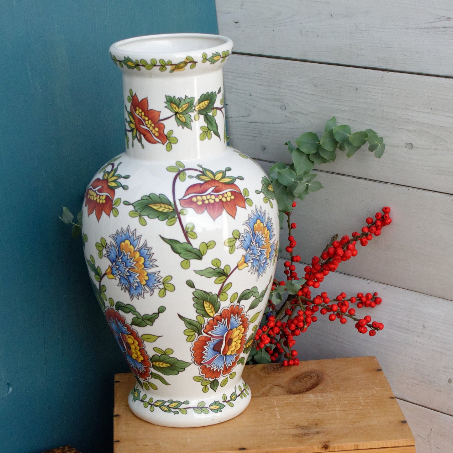 French Vintage Large Ceramic porcelain china Floral Vase Porcelain Floor Vase