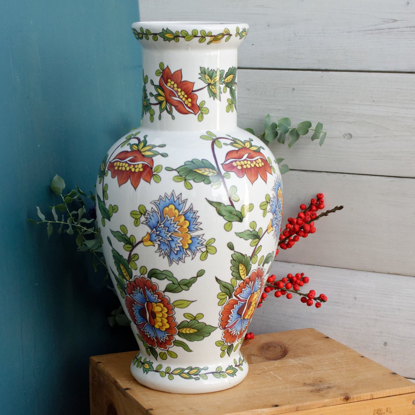 French Vintage Large Ceramic porcelain china Floral Vase Porcelain Floor Vase