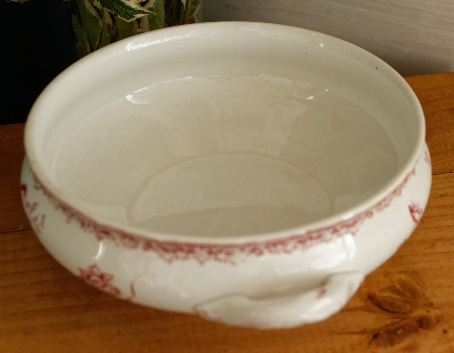 1920s ~ "FONTANGES" SARREGUEMINES U&C ~ French Antique Ironstone Red Transferware Soup Tureen "Soupiere" ~ Terre de Fer Faience