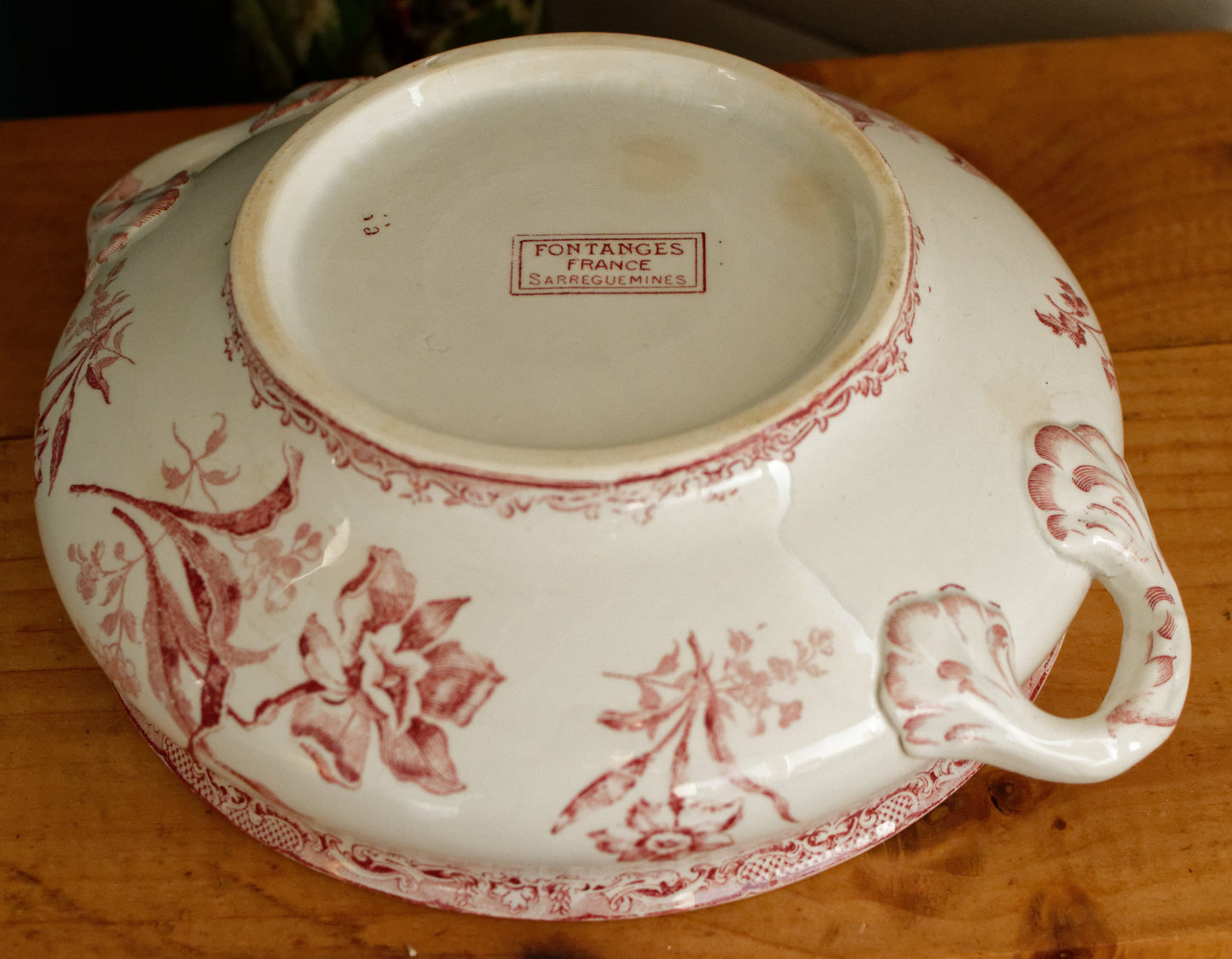 FONTANGES SARREGUEMINES U&C French Antique Ironstone Red Transferware Soup Tureen Soupiere Terre de Fer Faience