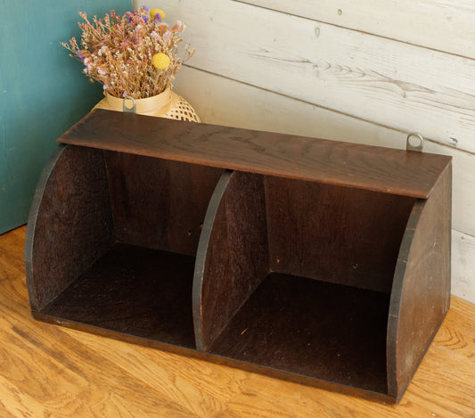 French Antique Wooden Hanging Farm Shelf with Compartments Rustic Farmhouse Crate Box Decor