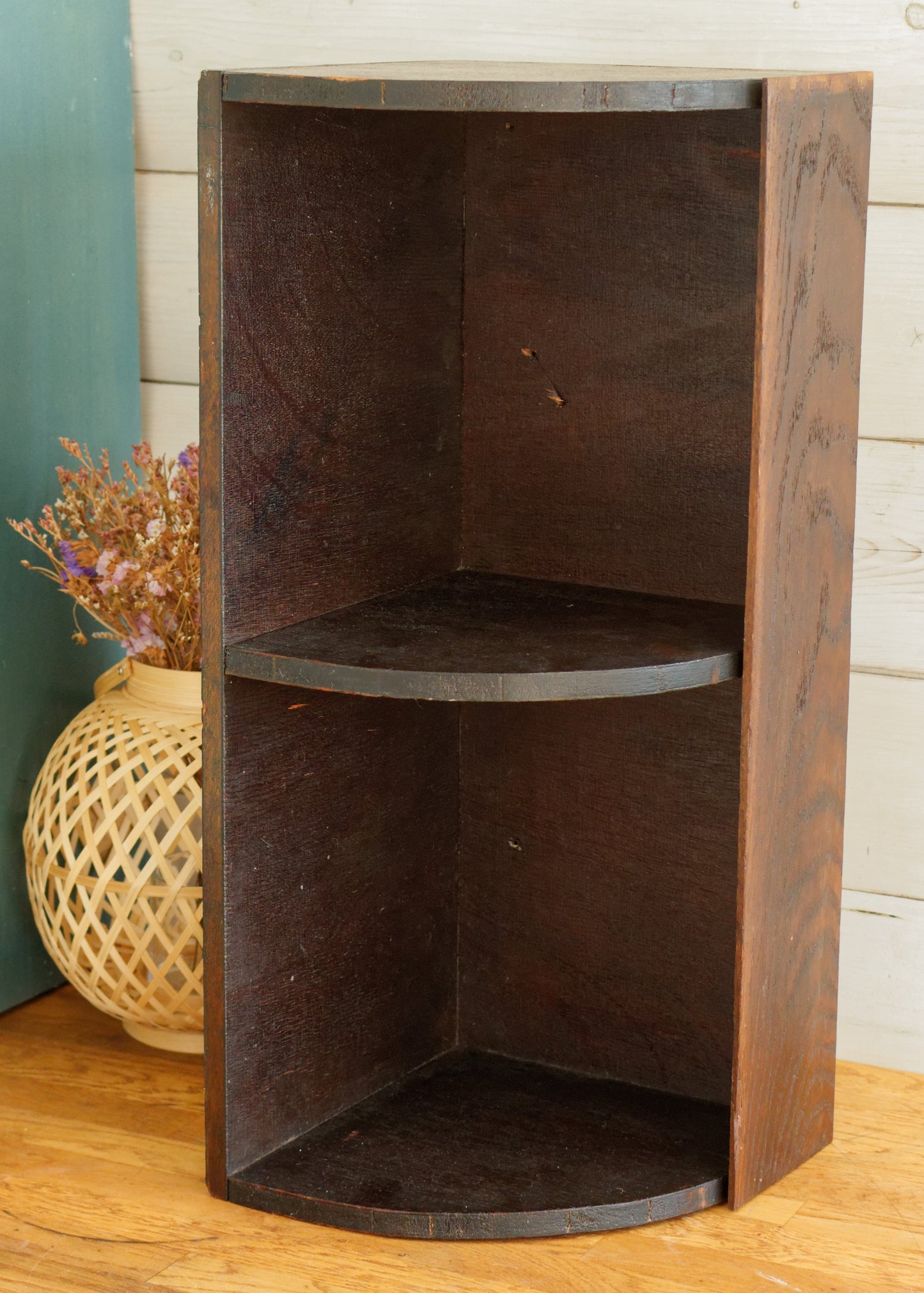 French Antique Wooden Hanging Farm Shelf with Compartments Rustic Farmhouse Crate Box Decor