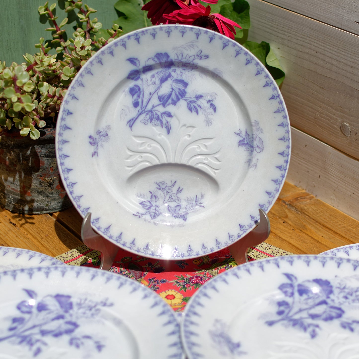 French Asparagus Plate Sarreguemines U&C FLORE Lavender TRANSFERWARE