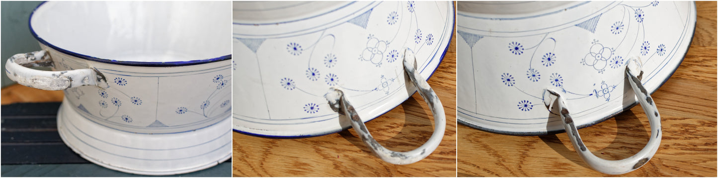 French Vintage Enamelware French Antique White 3-Piece Colander Set