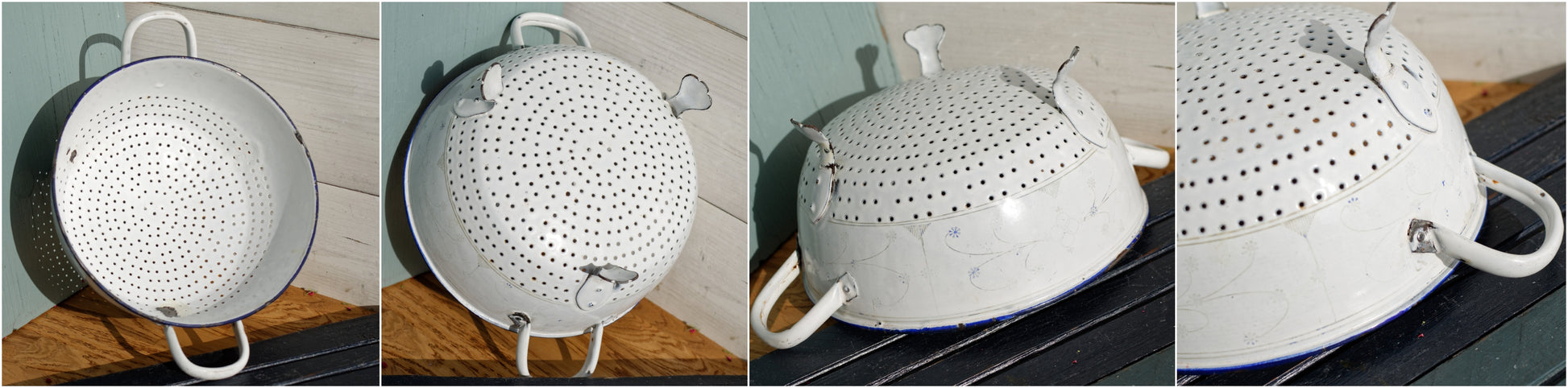French Vintage Enamelware French Antique White 3-Piece Colander Set