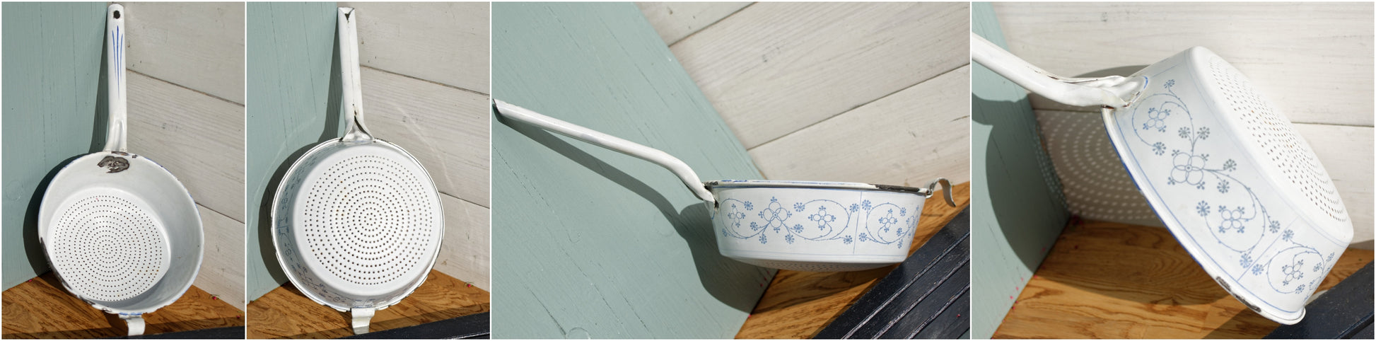 French Vintage Enamelware French Antique White 3-Piece Colander Set