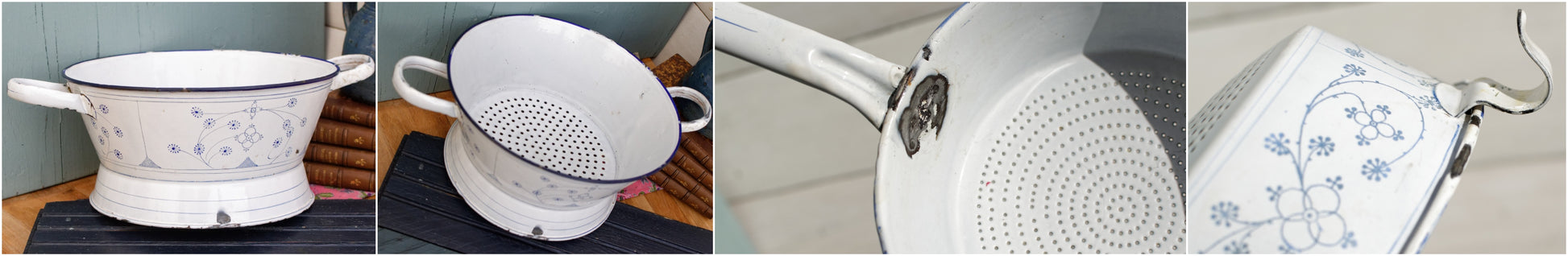 French Vintage Enamelware French Antique White 3-Piece Colander Set