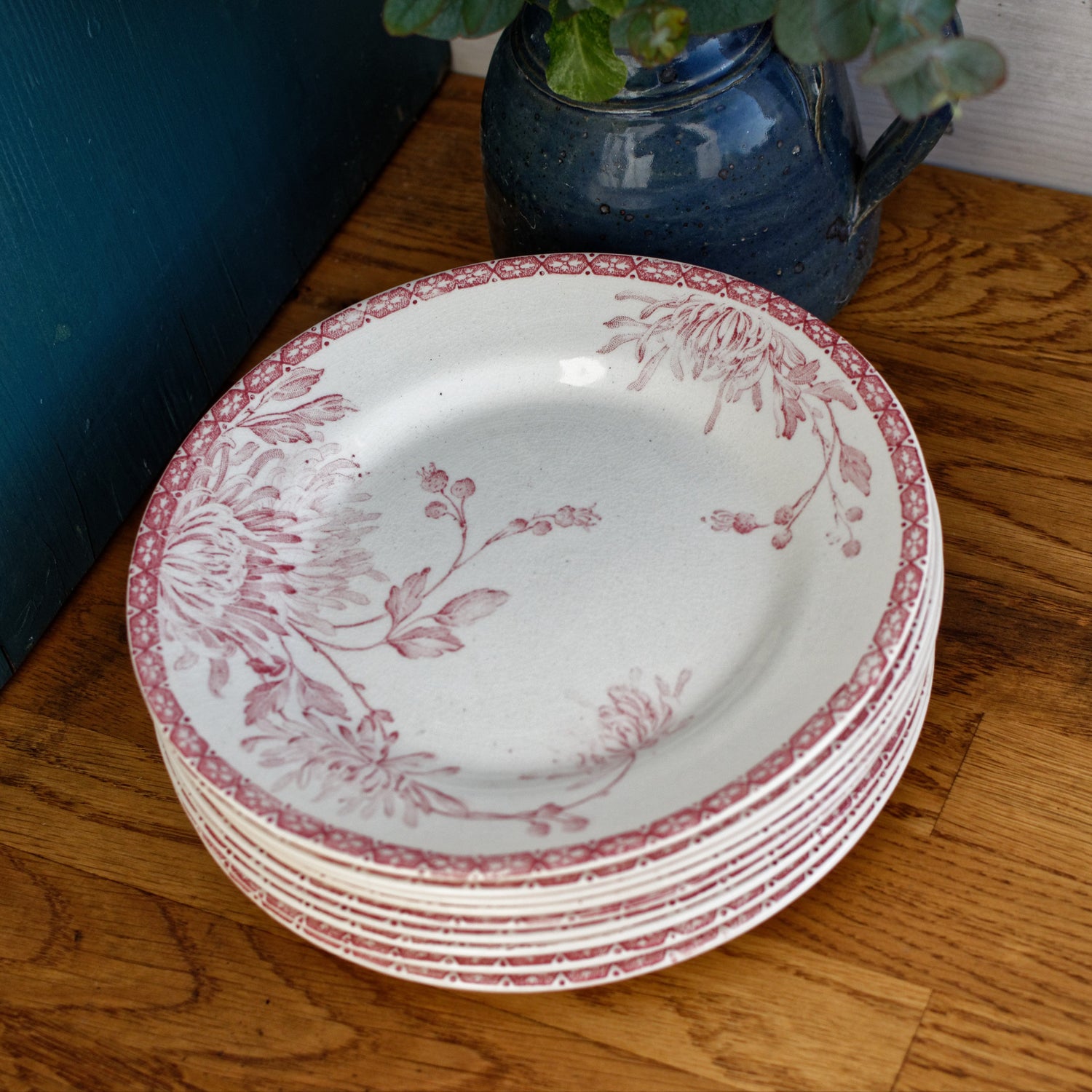 Service Turenne LABRADOR Depose CREIL et MONTEREAU French Antique Ironstone Red Transferware Small Plate Terre de Fer