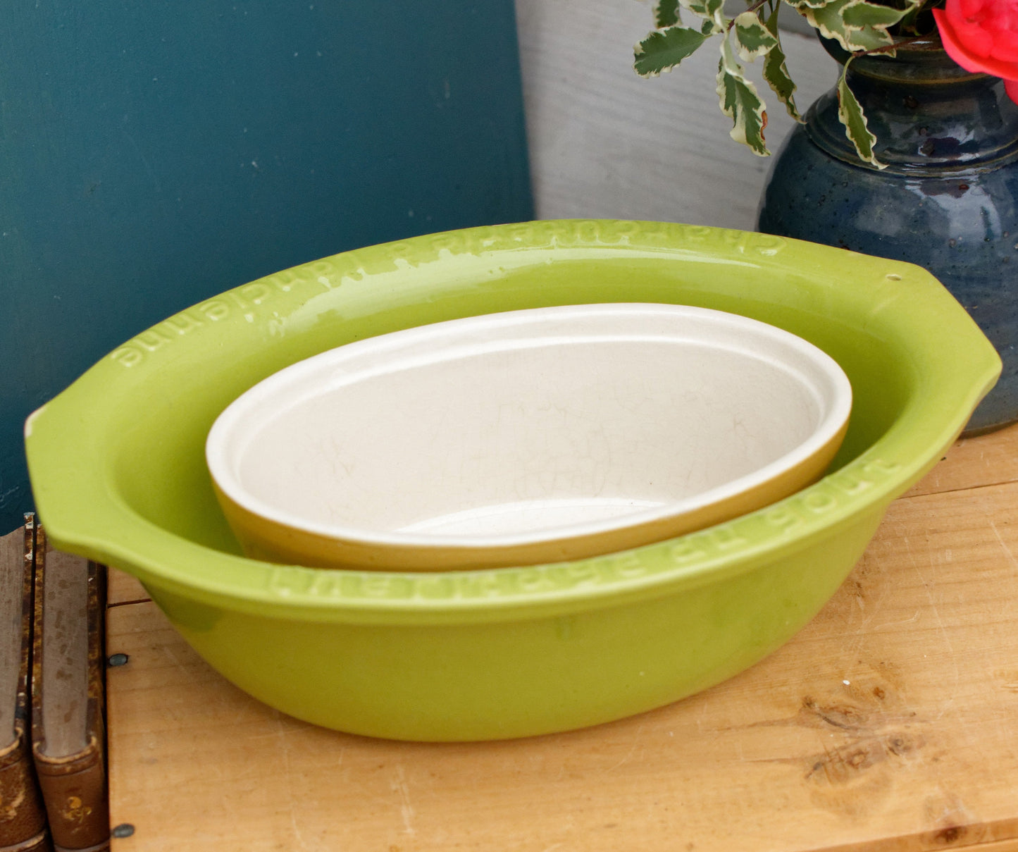 French Vintage Glazed Ceramic Stoneware Oval Casserole Dish Heritage Du Gout Charcuterie a L Ancienne Enameled Sandstone Gratin Pan