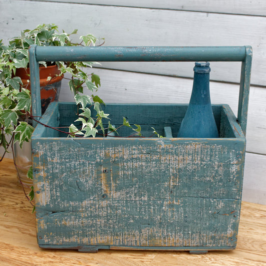 French Vintage Wooden 6 bottle Carrier Restored French Farmhouse