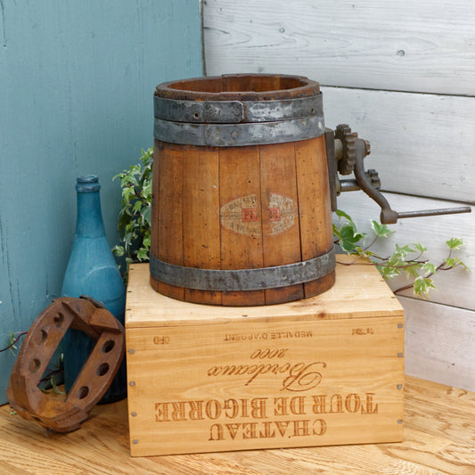 Baratte Brevetee Fabrication PERLOR Francaise French Antique Wooden Butter Churn