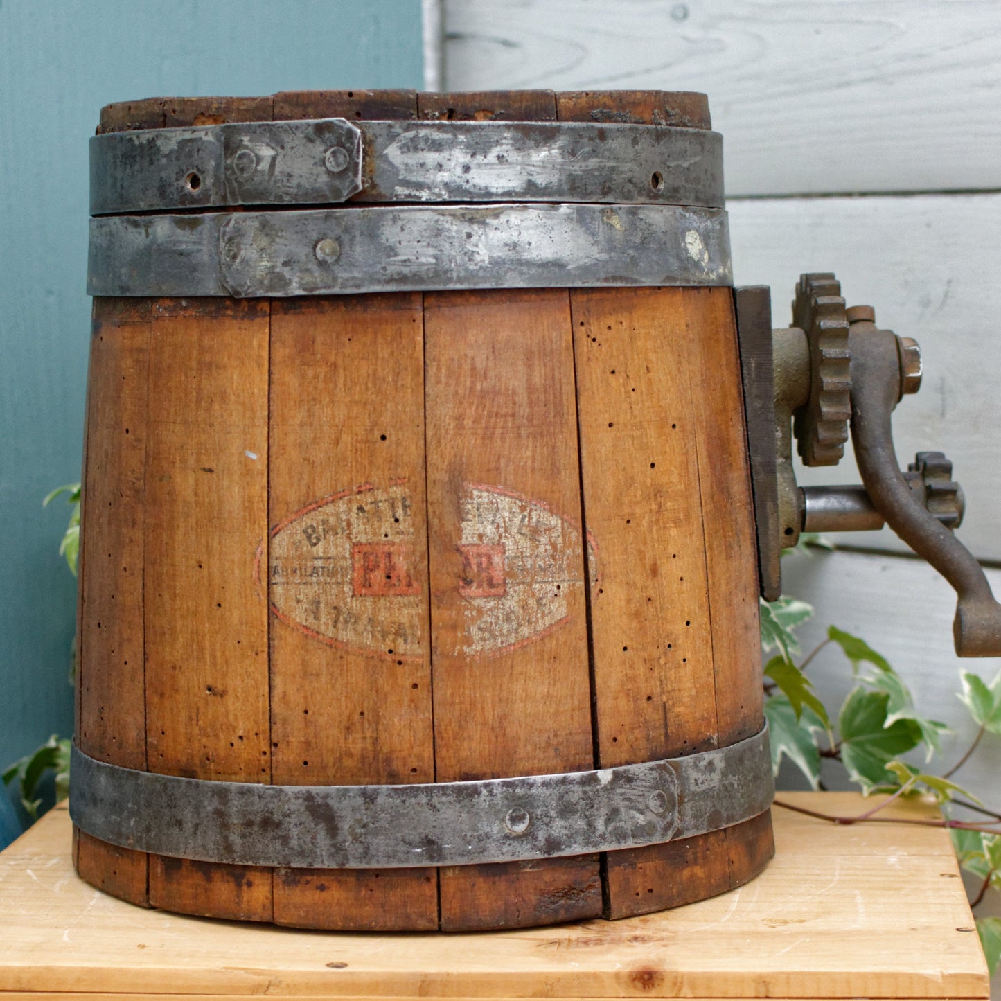 Baratte Brevetee Fabrication PERLOR Francaise French Antique Wooden Butter Churn