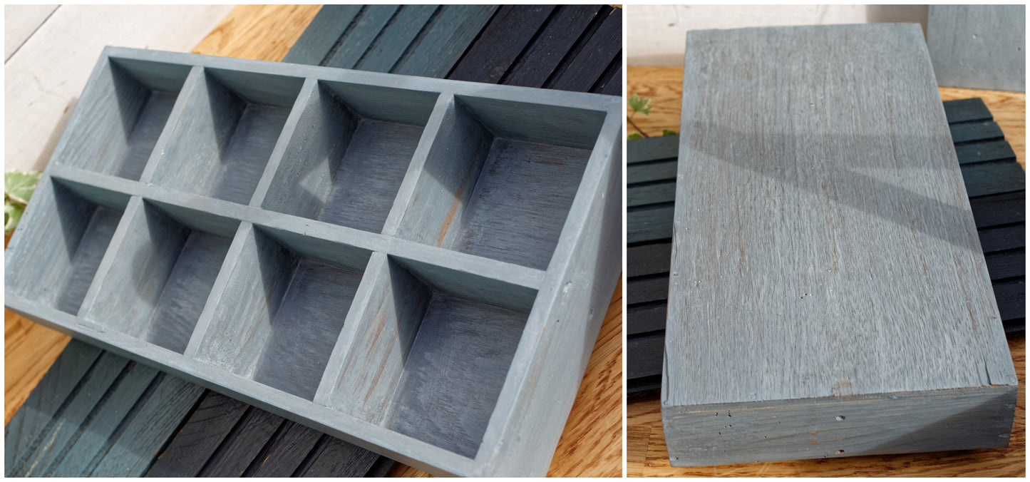 French Vintage Wooden Carrier with Compartments, Handle & Cover Farmhouse Storage Carrier RESTORED