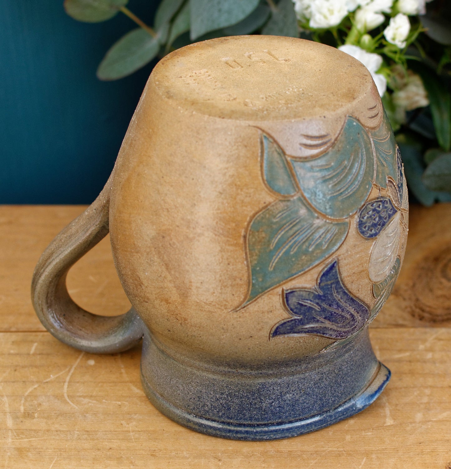 French Vintage Stoneware Terre Cuite Pitcher Fabrique en France La Poterie des Mottes Normandy 0,5 Litre