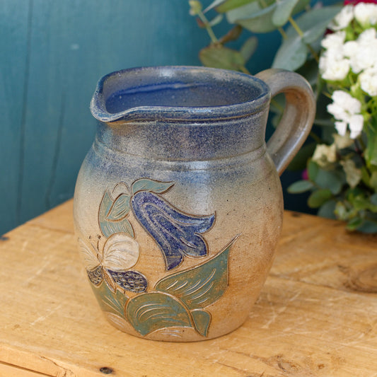 French Vintage Stoneware Terre Cuite Pitcher Fabrique en France La Poterie des Mottes Normandy 0,5 Litre