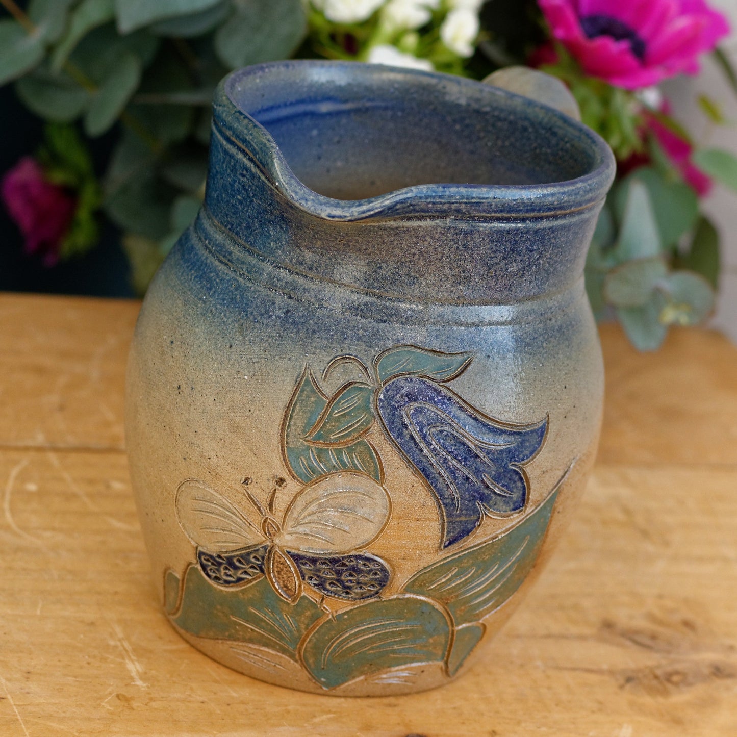 French Vintage Stoneware Terre Cuite Pitcher Fabrique en France La Poterie des Mottes Normandy 0,5 Litre