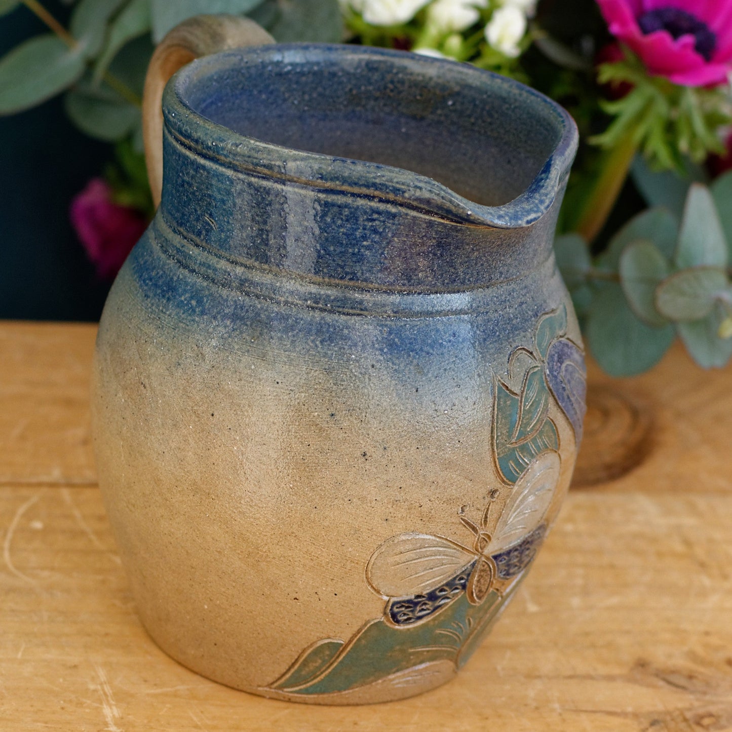 French Vintage Stoneware Terre Cuite Pitcher Fabrique en France La Poterie des Mottes Normandy 0,5 Litre