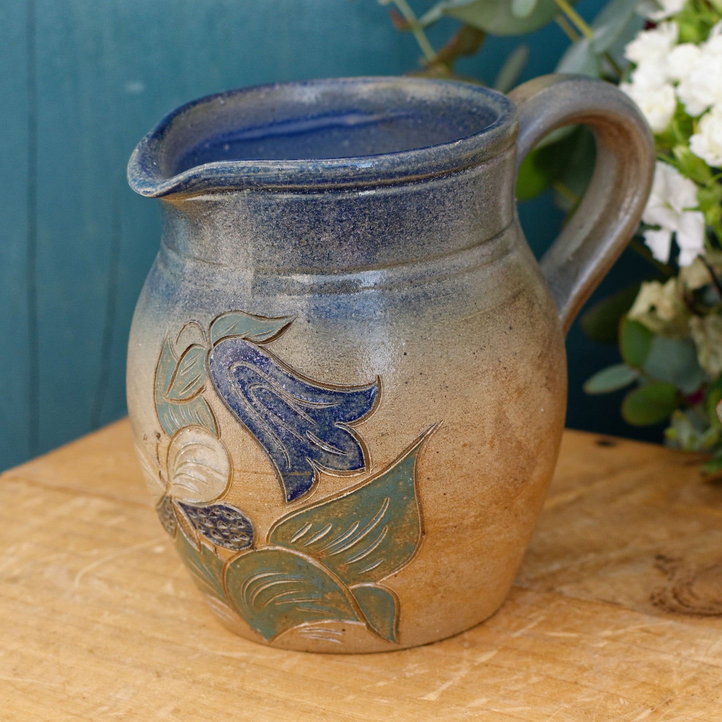 French Vintage Stoneware Terre Cuite Pitcher Fabrique en France La Poterie des Mottes Normandy 0,5 Litre