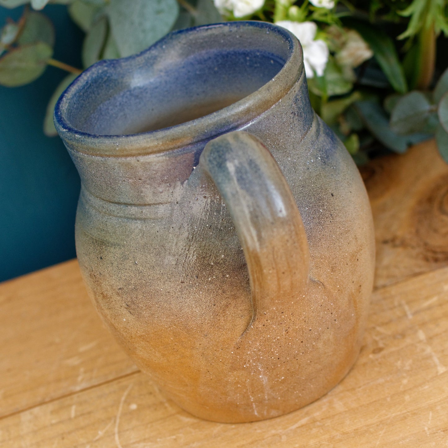 French Vintage Stoneware Terre Cuite Pitcher Fabrique en France La Poterie des Mottes Normandy 0,5 Litre