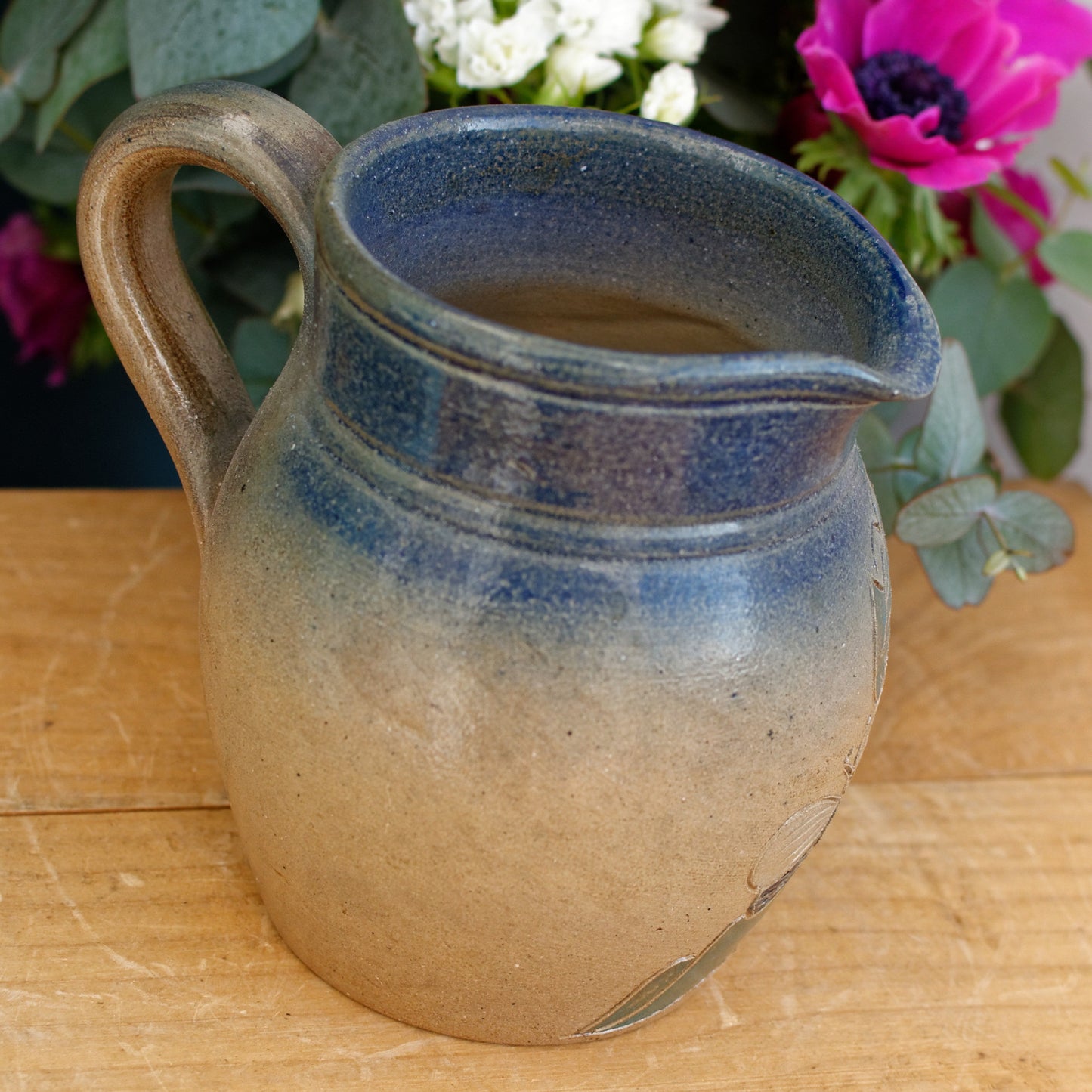 French Vintage Stoneware Terre Cuite Pitcher Fabrique en France La Poterie des Mottes Normandy 0,5 Litre