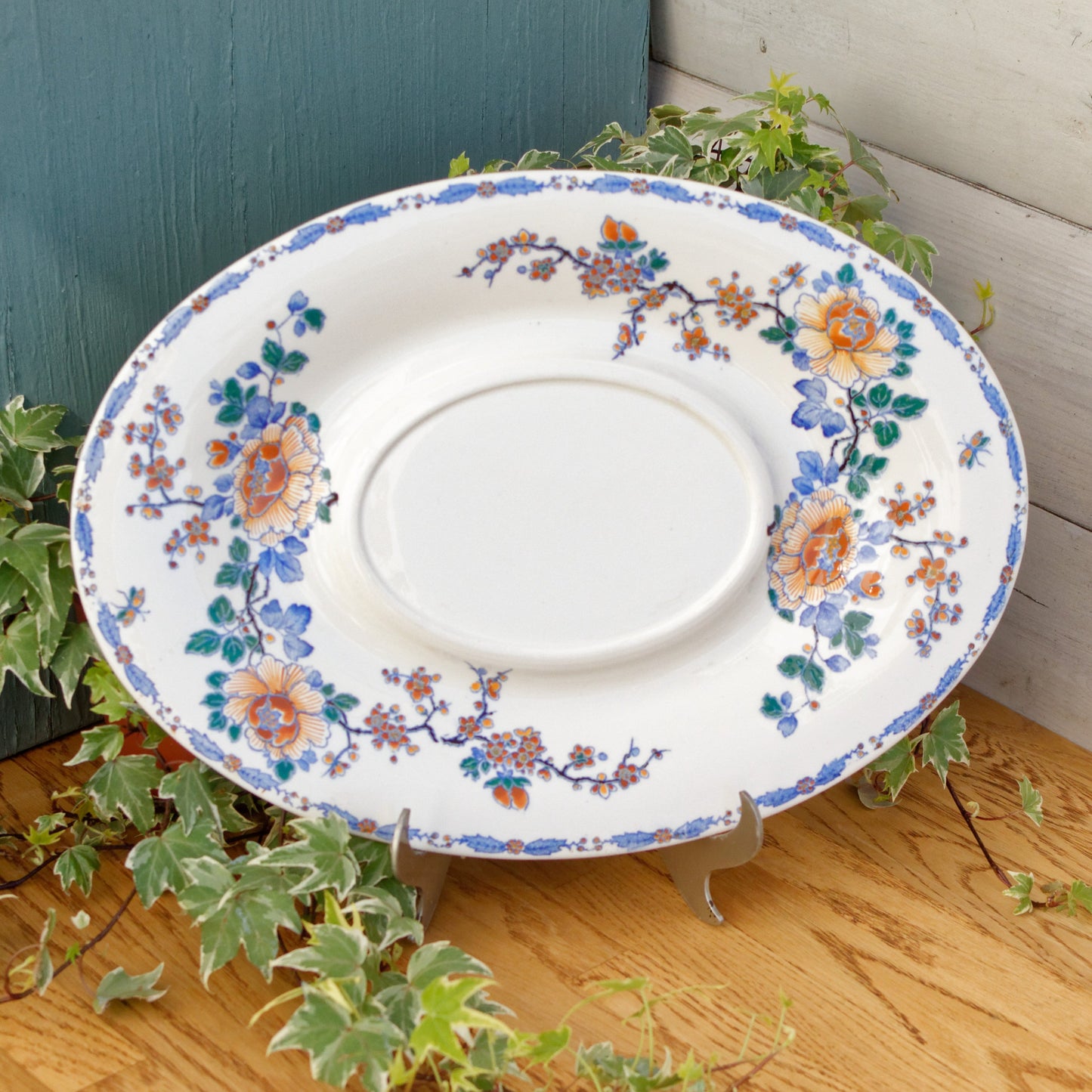 French Antique Ironstone GIEN coq motif Large Oval Serving Platter Presentation Plate Grand plat de service ovale