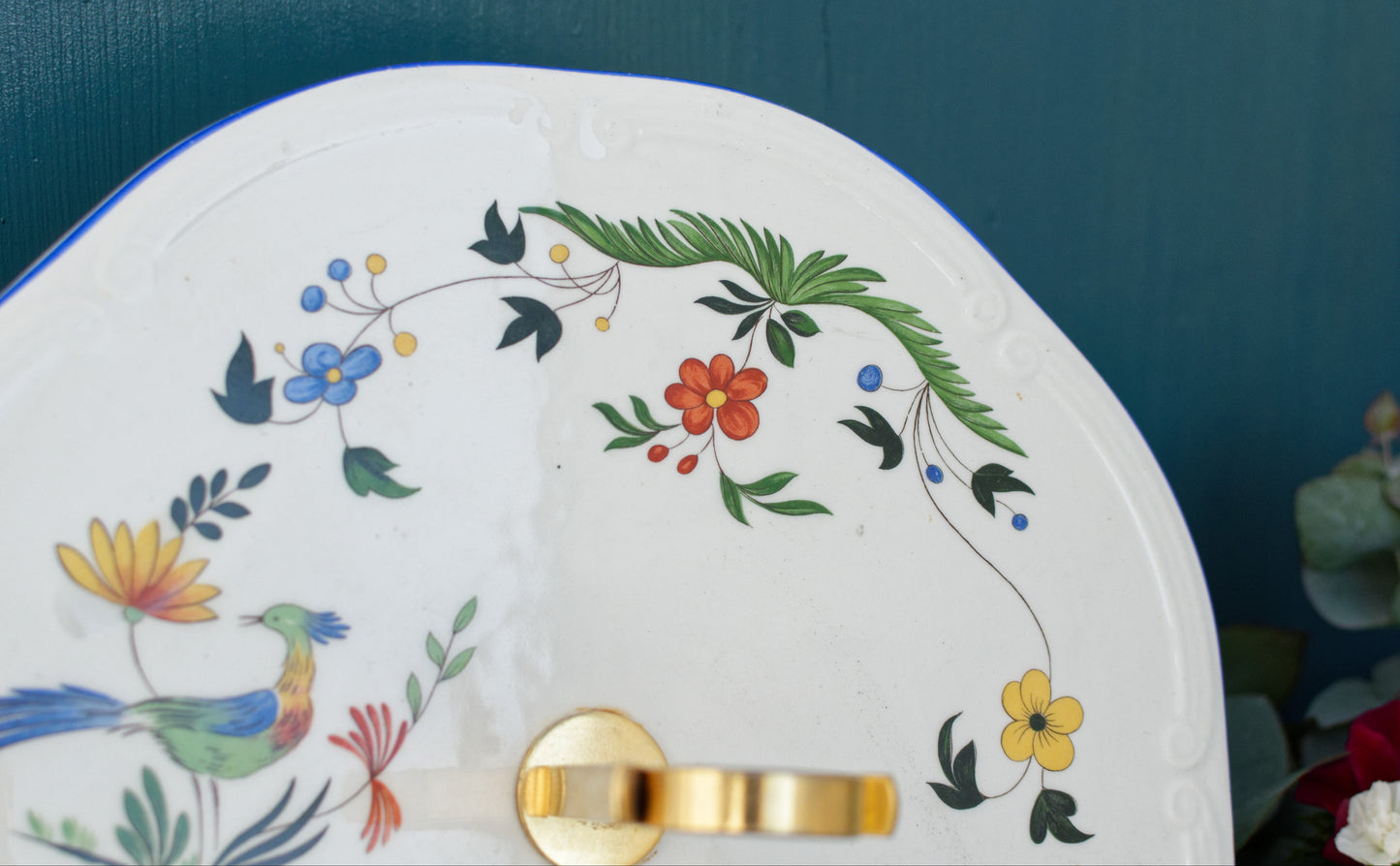 1970s ~ "Oiseau des Paradis" Faiencerie de GIEN ~ French Vintage Ironstone Hand-Painted Porcelain Serving Pieces ~ Terre de Fer